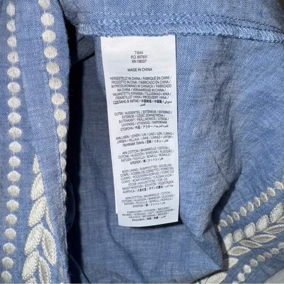 Boden Linen Blend Women’s Embroidered Top in Chambray Blue White size 12 - Picture 7 of 12